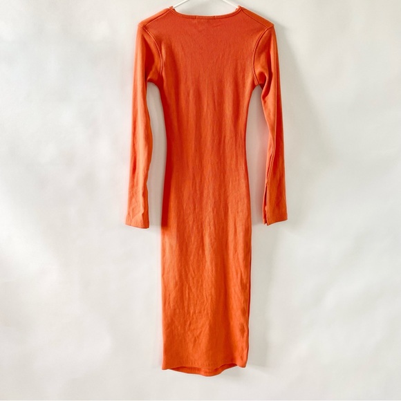 NWT Missguided Cut Out Long Sleeve Rib Bodycon Midi Dress Orange 2 - Picture 5 of 16